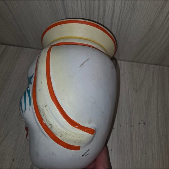 Vtg Mexican Folk Art Pottery Head Vase Handcrafted/Painted Unique Signed Planter - Picture 7 of 7